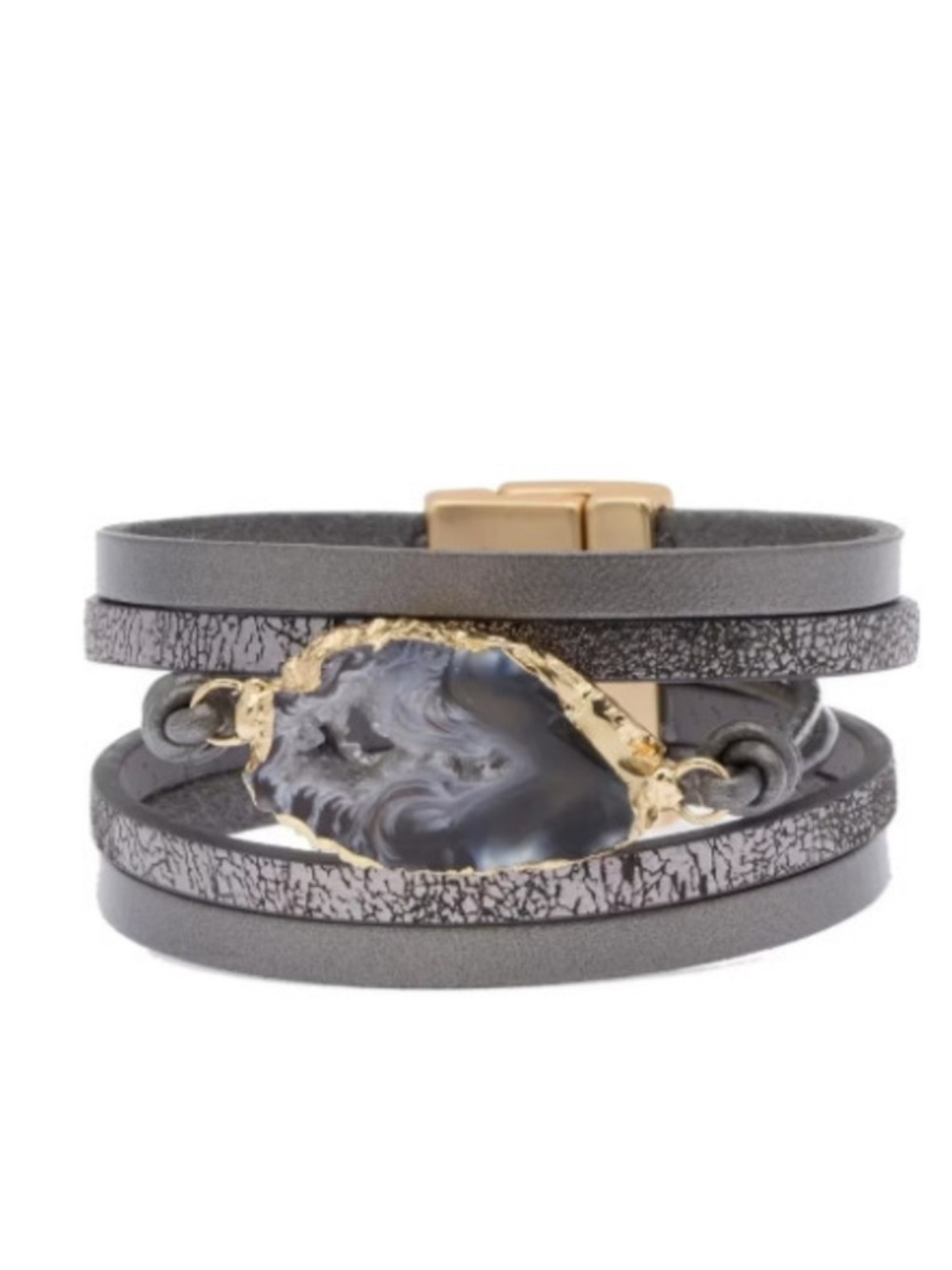 SA1 | Saachi Morning Leather Stone Bracelet | Grey
